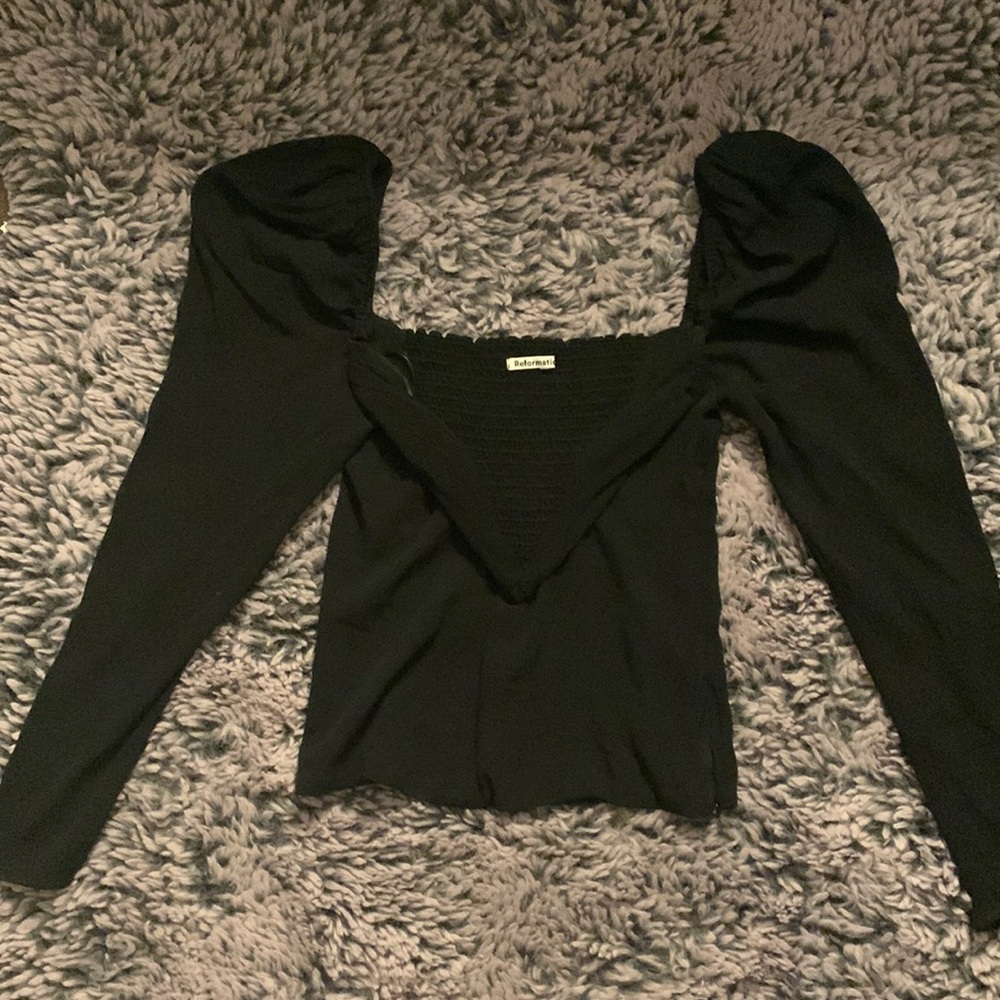 Reformation Black Puff Shoulder top